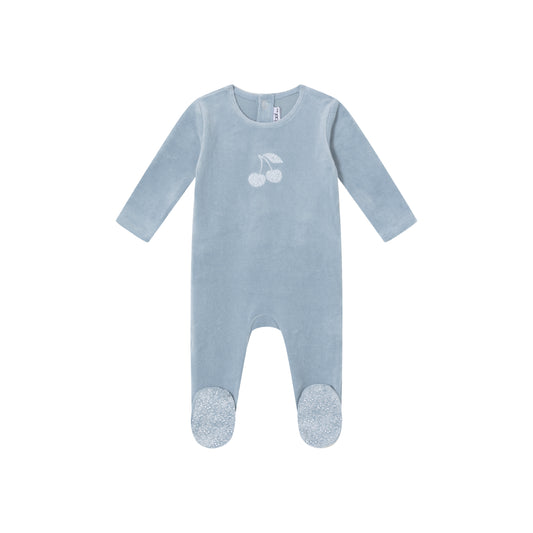 Blue Toile Printed Cherry Velour Footie - Boys