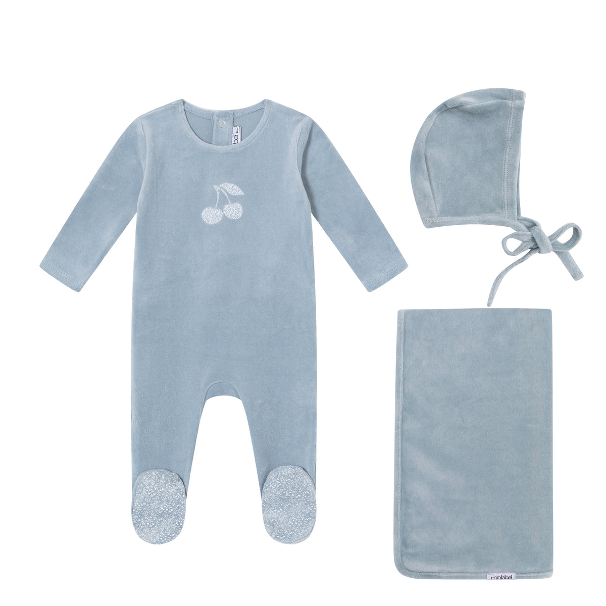 Blue Toile Printed Cherry Velour Set - Boys