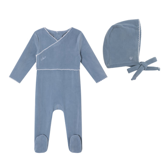 Blue Classic Velour Footie and Bonnet - Boys