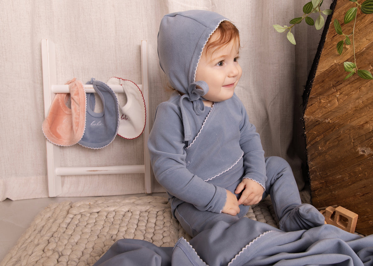 Blue Classic Velour Footie - Boys