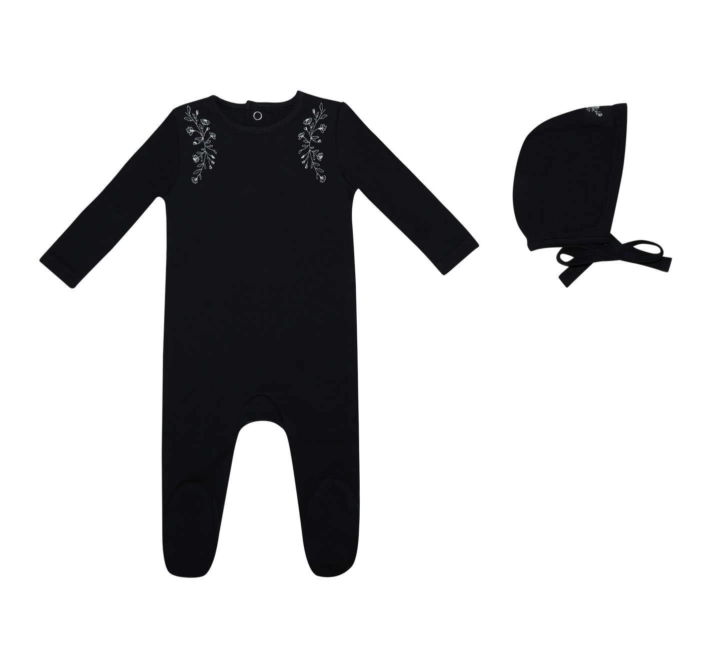 Floral Wreath Footie and Hat - Navy