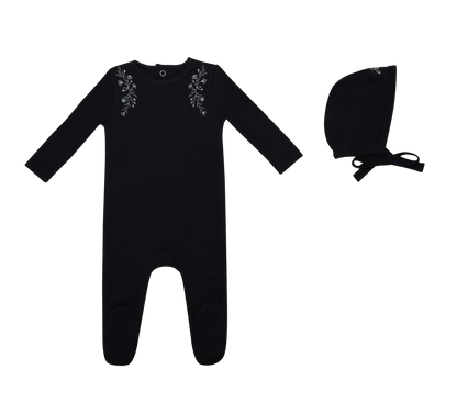 Floral Wreath Footie and Hat - Navy