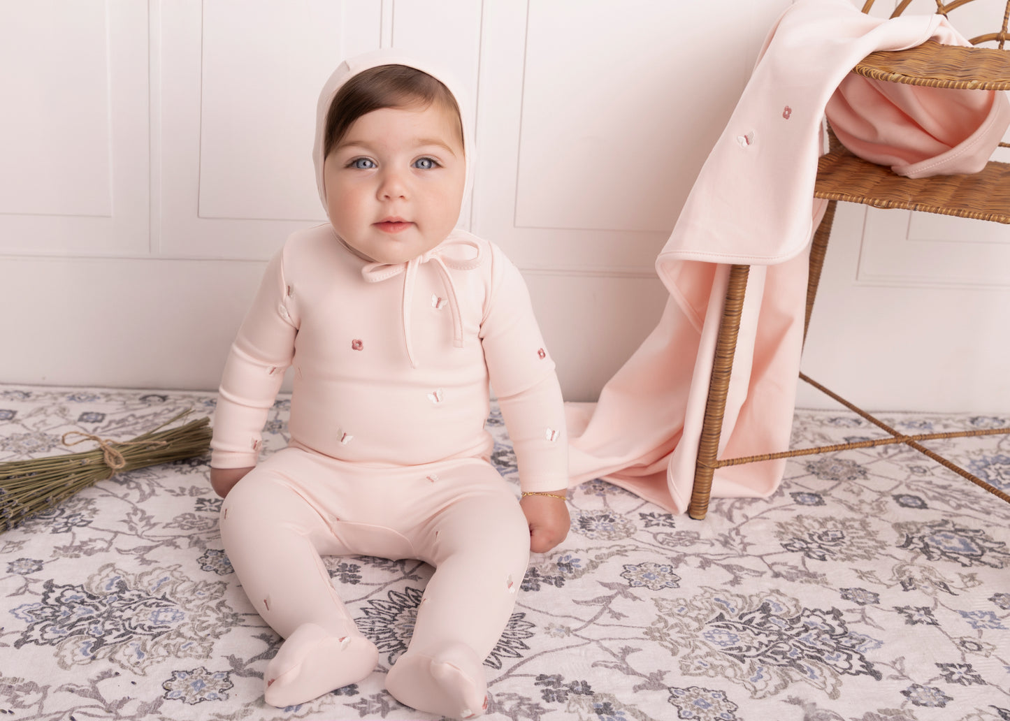 Girls Mini Embroidered Butterfly Footie and Hat