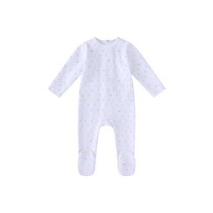 White Butterfly All Over Print Footie -Girls