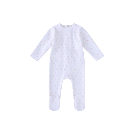 White Butterfly All Over Print Footie -Girls