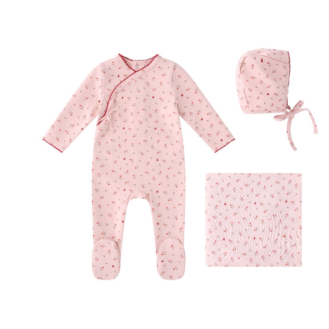 Pink Heart Printed Kimono Set - Girls