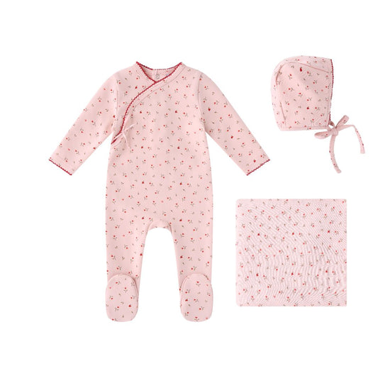 Pink Heart Printed Kimono Set - Girls
