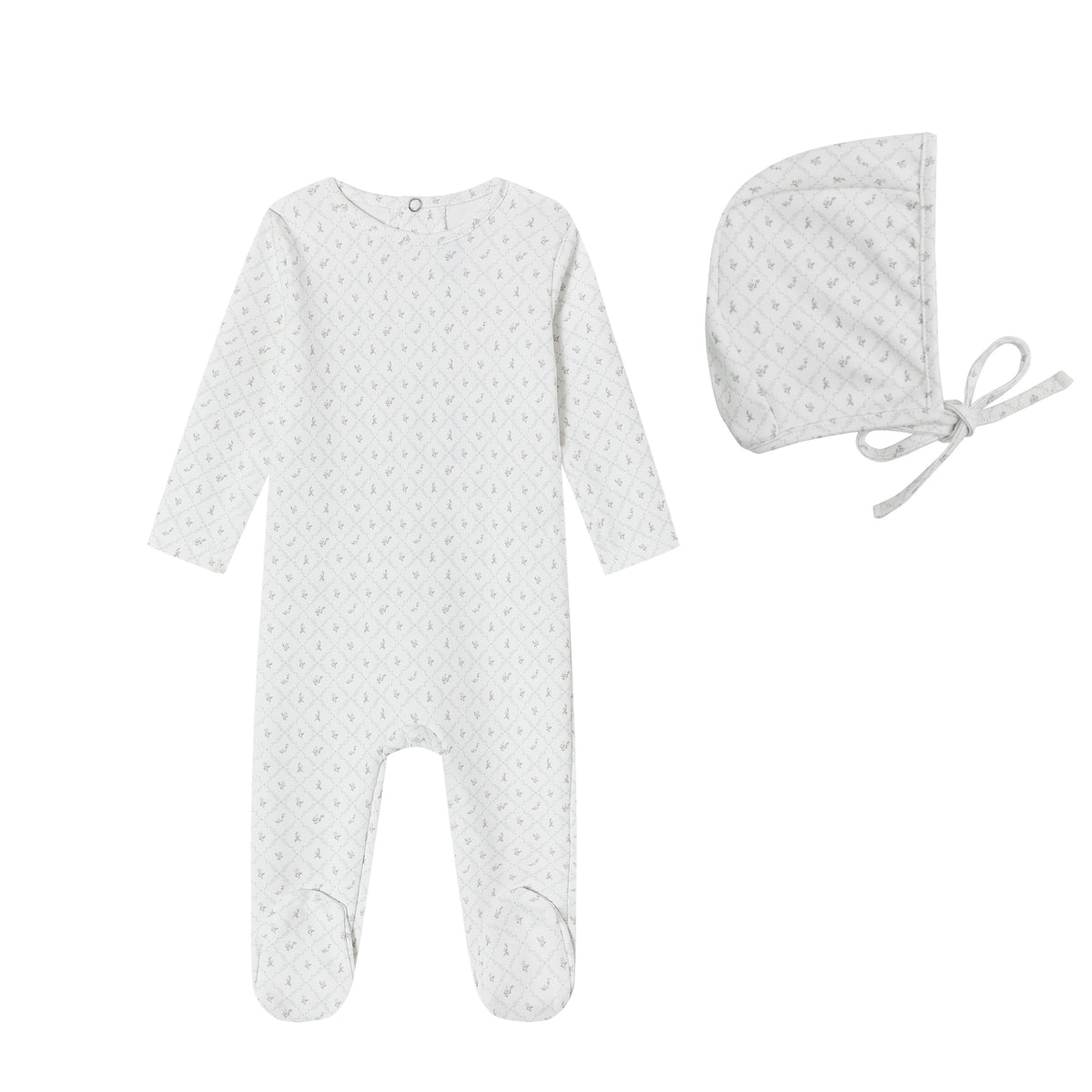 White Geometrical Printed Footie and Bonnet - Boys