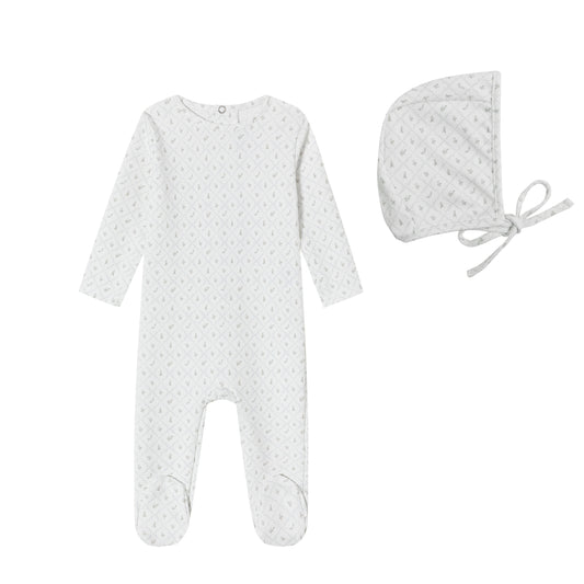 White Geometrical Printed Footie and Bonnet - Boys