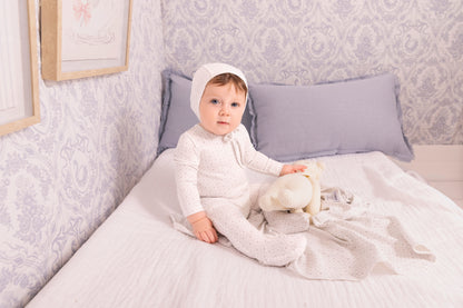 White Geometrical Printed Footie and Bonnet - Boys
