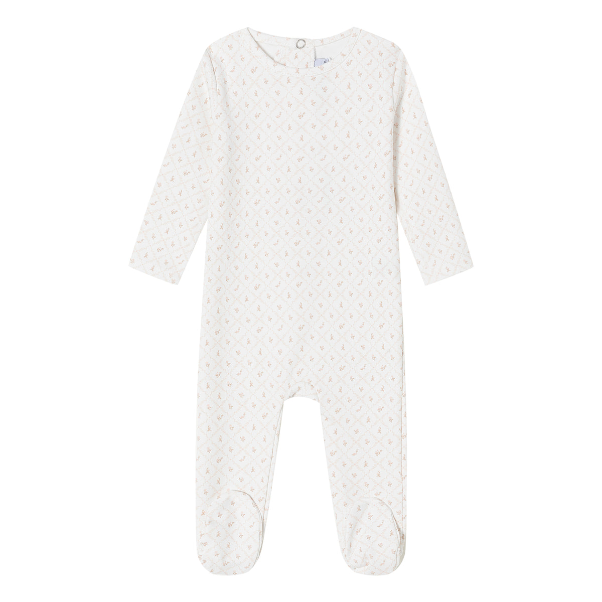 White Geometrical Printed Footie - Girls