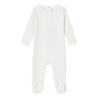 White Geometrical Printed Footie - Girls