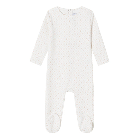 White Geometrical Printed Footie - Girls