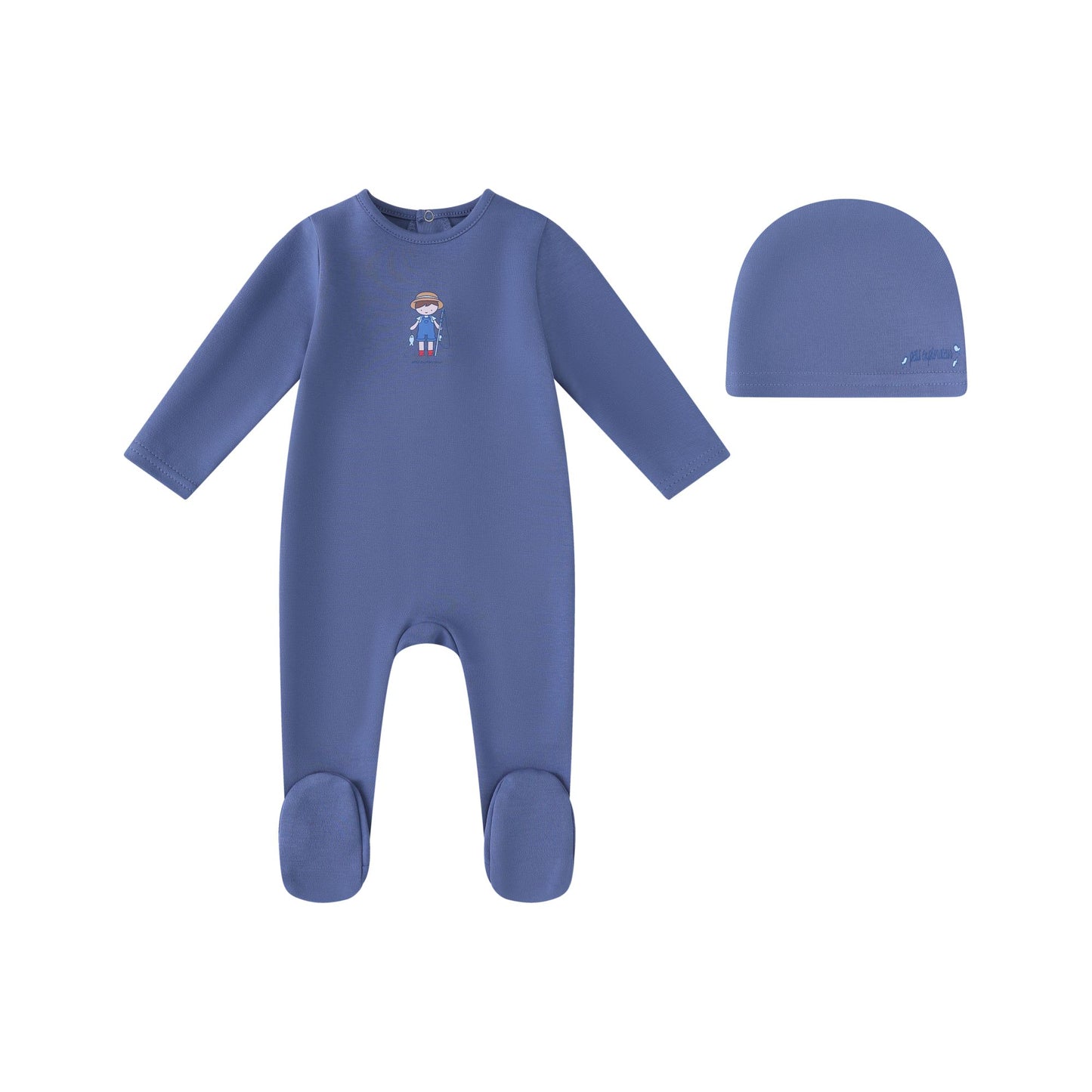 Denim Blue Fisherman Footie and Hat- Boys