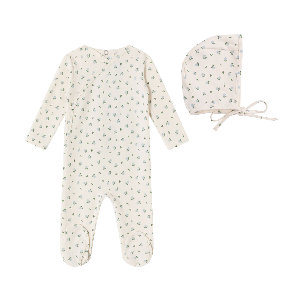 Cream Hydrangea Printed Kimono Footie and Bonnet - Boys