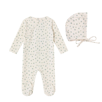 Cream Hydrangea Printed Kimono Footie and Bonnet - Boys