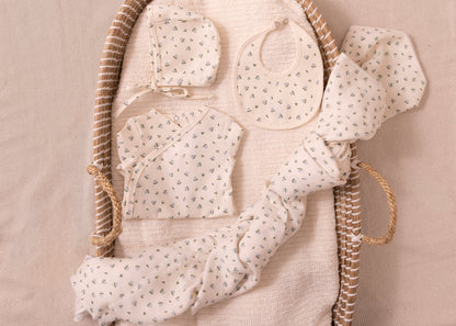 Cream Hydrangea Printed Kimono Footie and Bonnet - Boys