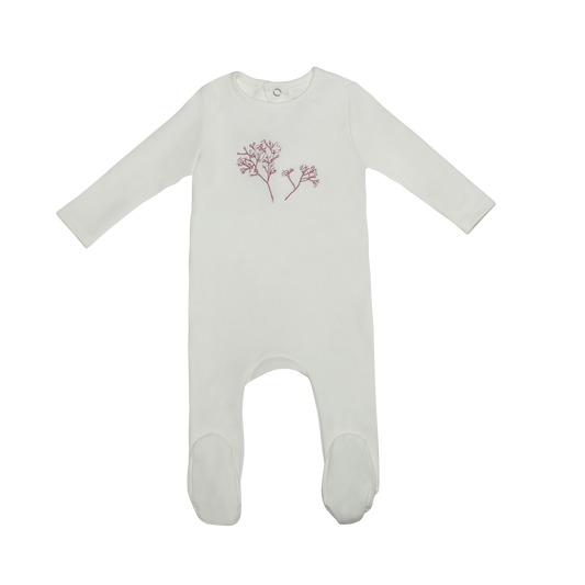 Embroidered Flower Girls Footie