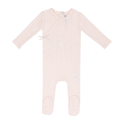 Pink Butterfly Wrapover Pointelle Footie -Girls