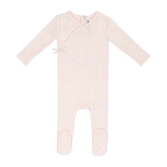 Pink Butterfly Wrapover Pointelle Footie -Girls