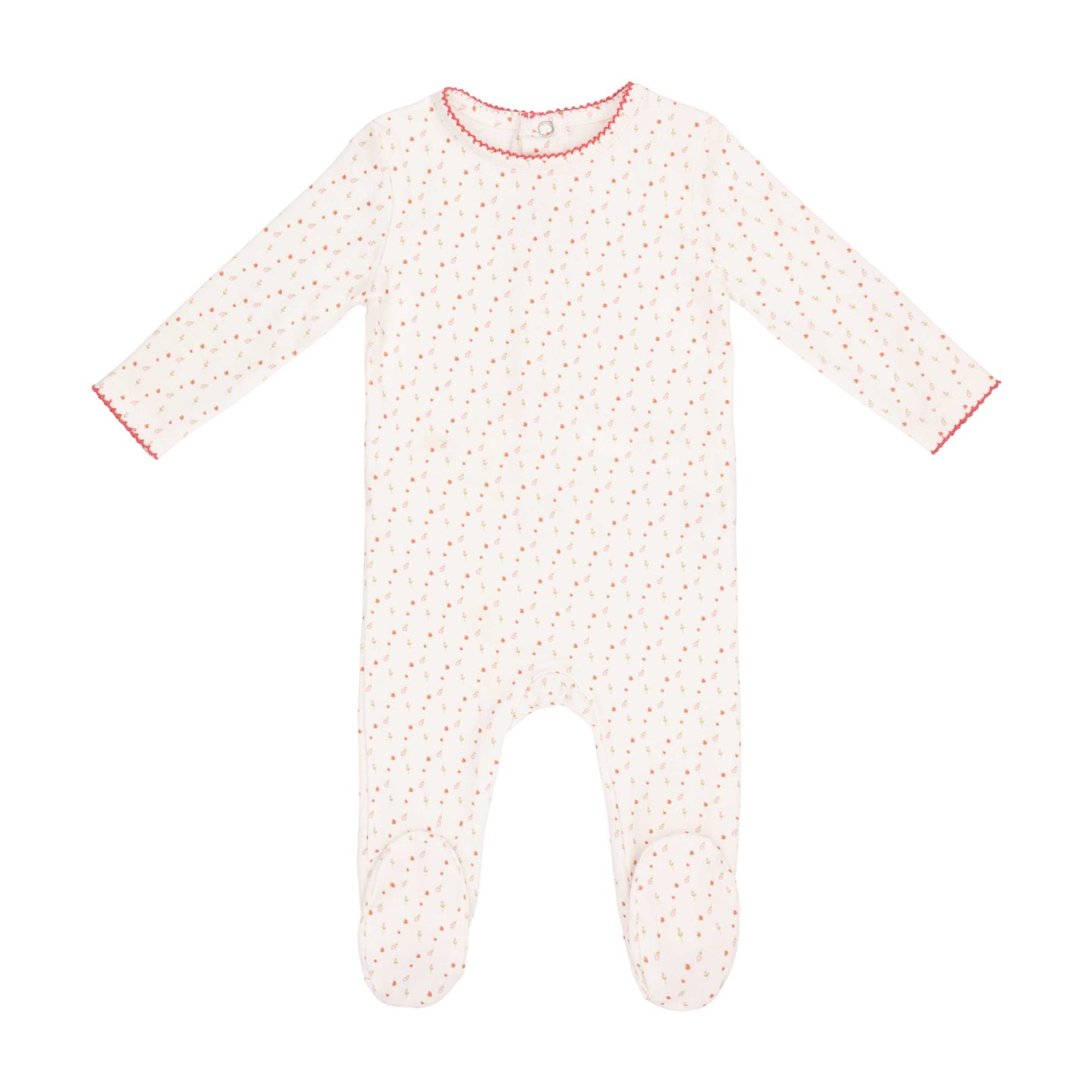 White Bright Floral Print Footie-Girls