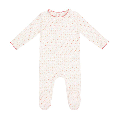 White Bright Floral Print Footie-Girls
