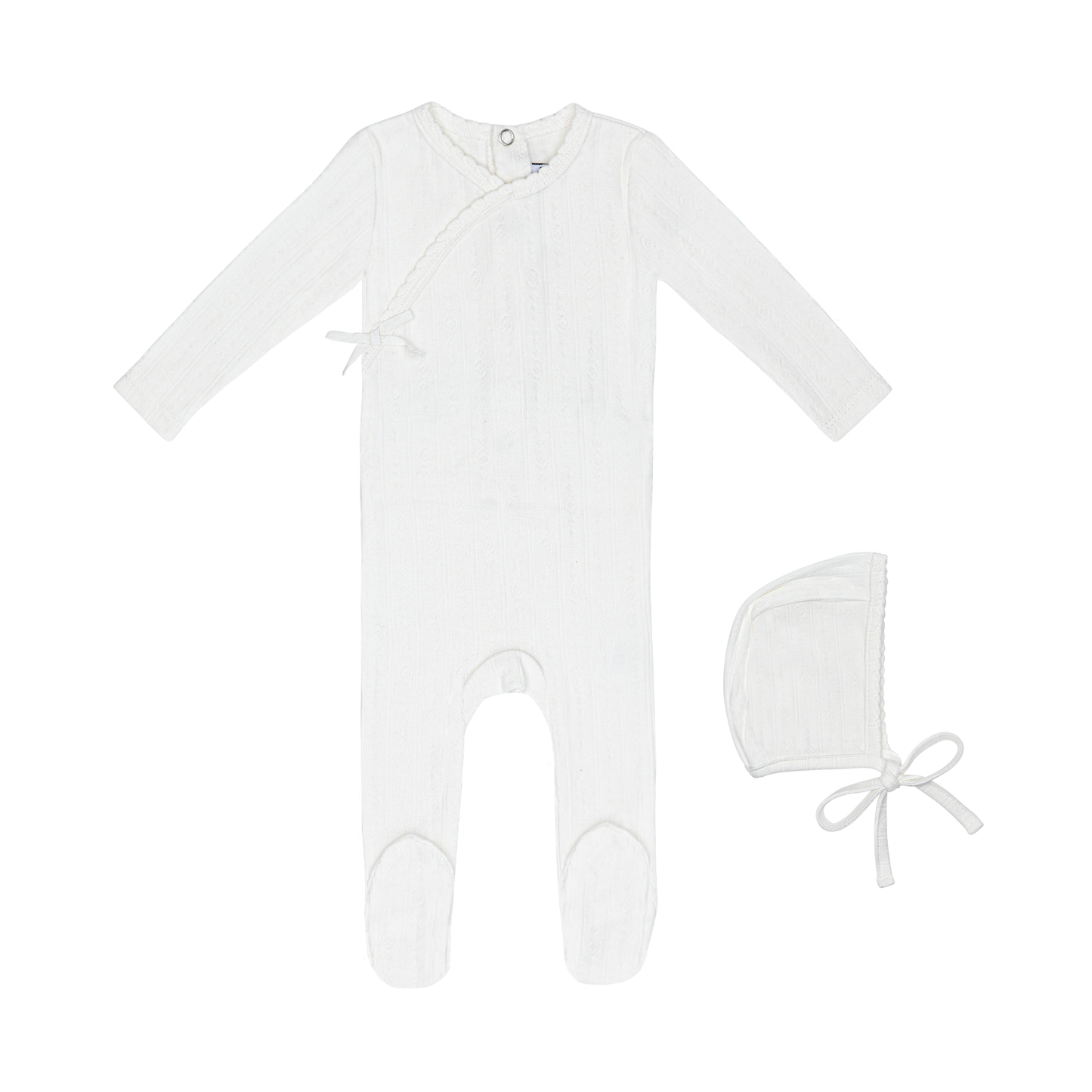 Ivory Circle Wrapover Pointelle Footie and Hat-Boys