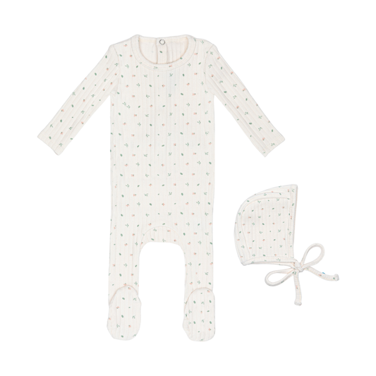 Ivory Petal Pointelle Floral Footie and Hat-Girls