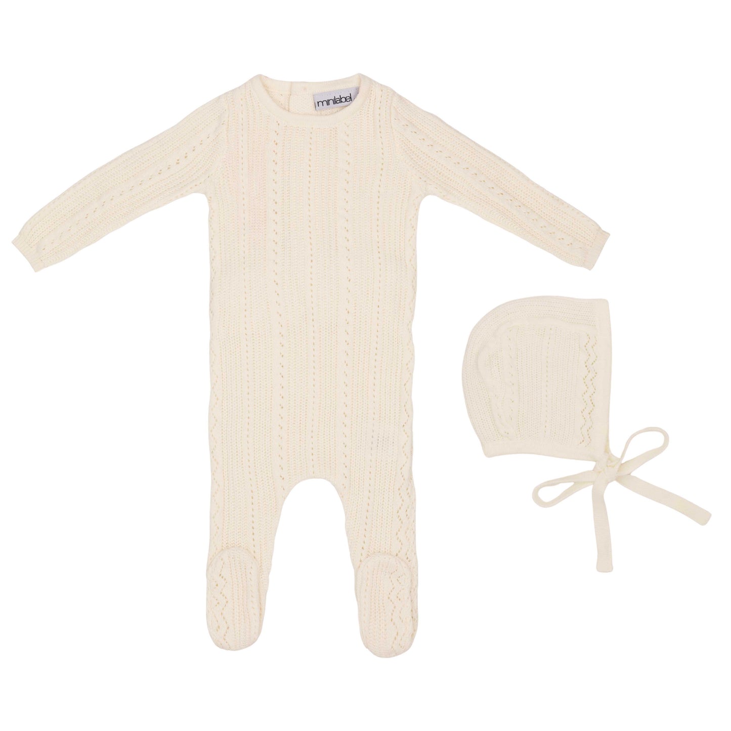 Pointelle Knit Footie and Hat-Ivory