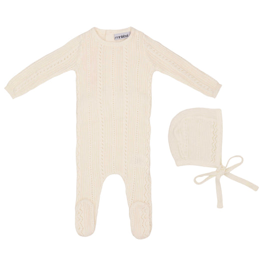 Pointelle Knit Footie and Hat-Ivory