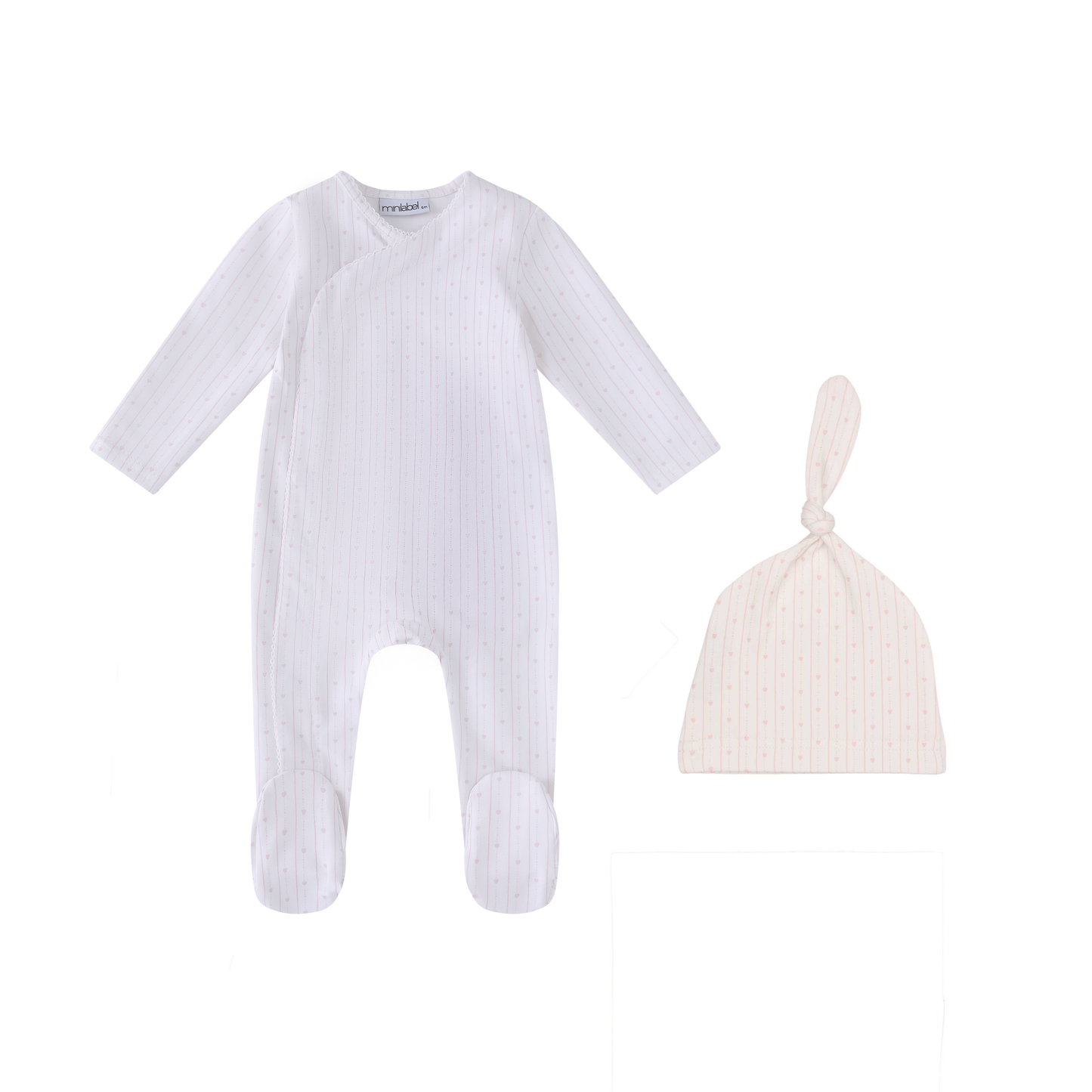 Linear Hearts Print Footie and Hat-Girls