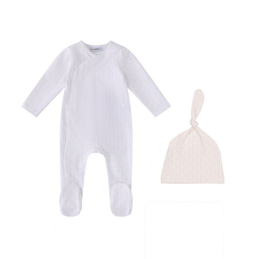 Linear Hearts Print Footie and Hat-Girls