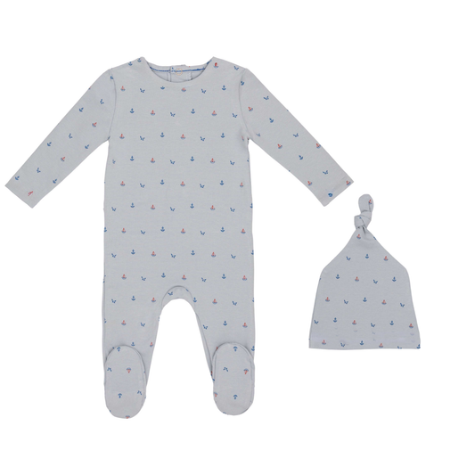 Sea Blue Nautical Print Footie and Hat-Boys