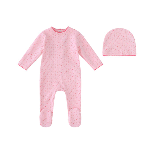 Pink Bright Floral Print Footie and Hat-Girls