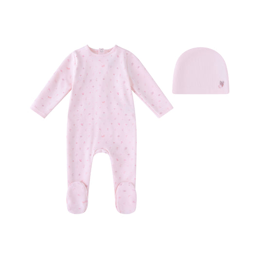 Pink Butterfly All Over Print Footie and Hat -Girls