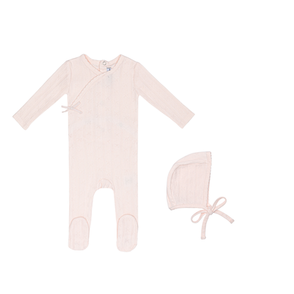 Pink Butterfly Wrapover Pointelle Footie and Hat-Girls