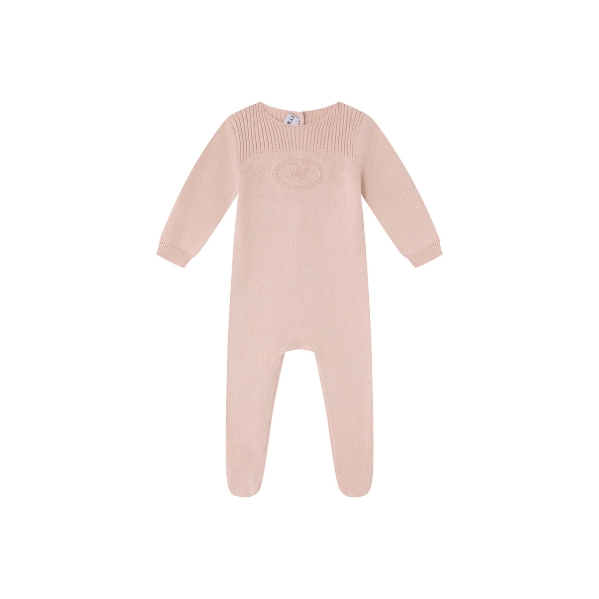 Pink Embossed Emblem knit Footie -Girls