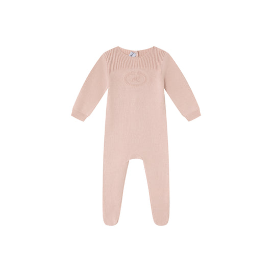 Pink Embossed Emblem knit Footie -Girls