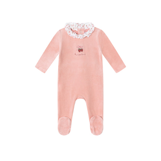 Pink Floral Collared Velour Footie - Girls