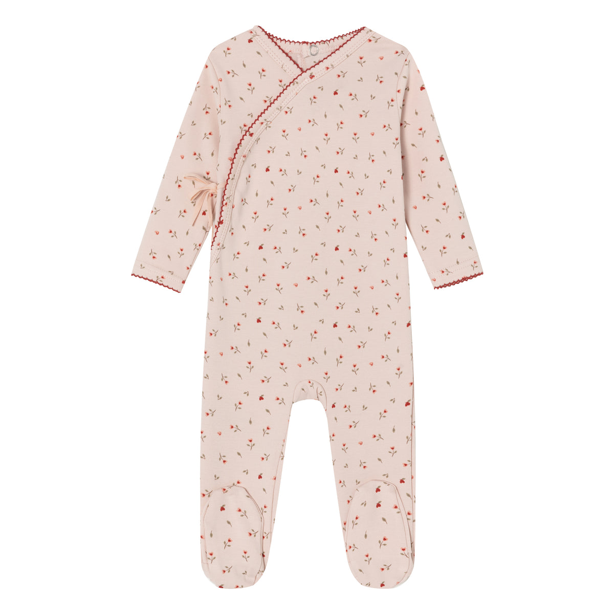 Pink Heart Printed Kimono Footie - Girls