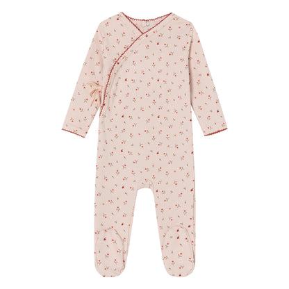 Pink Heart Printed Kimono Footie - Girls