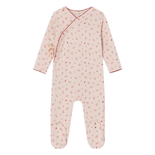 Pink Heart Printed Kimono Footie - Girls