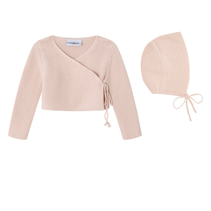 Pink Wrap Cardigan and Bonnet - Girls