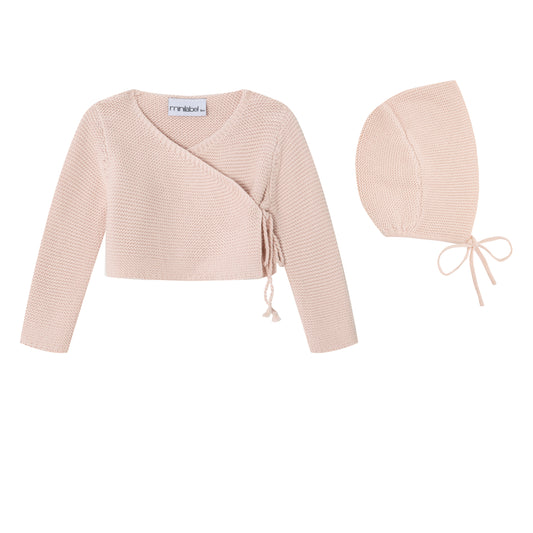 Pink Wrap Cardigan and Bonnet - Girls