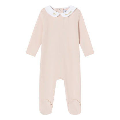 Pink Metallic Embroidered Footie - Girls