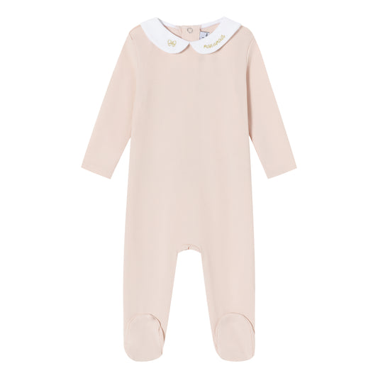 Pink Metallic Embroidered Footie - Girls