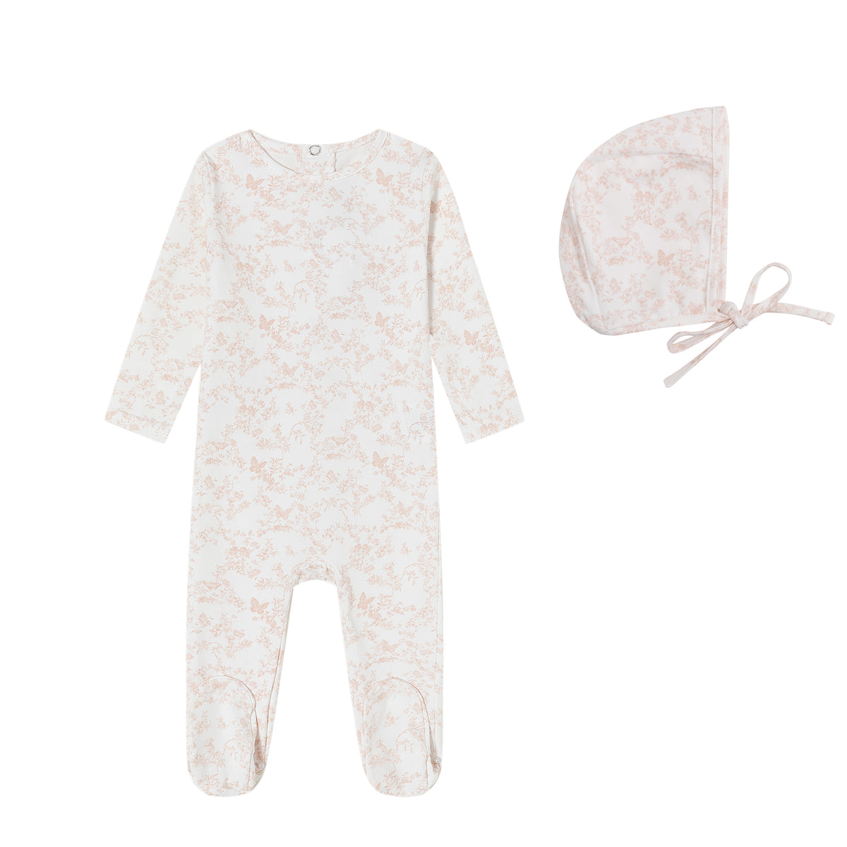 Pink Toile Butterfly Footie and Bonnet - Girls