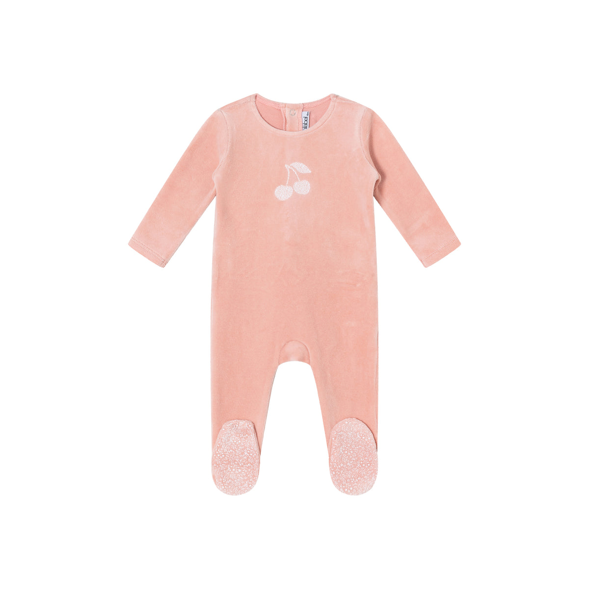 Pink Toile Printed Cherry Velour Footie - Girls