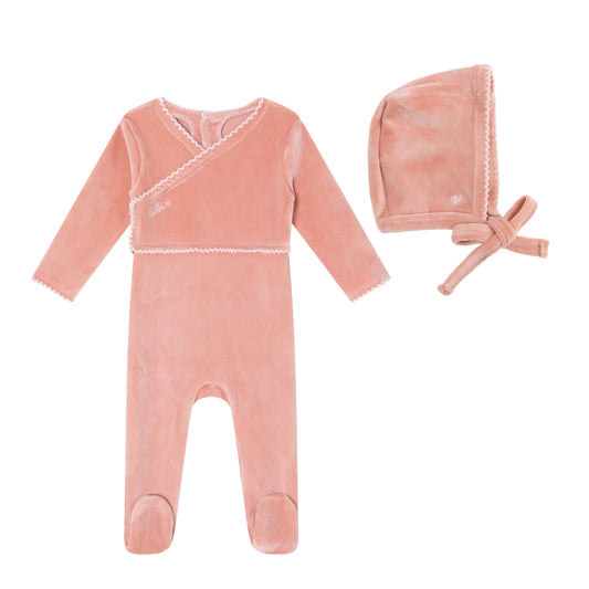 Pink Classic Velour Footie and Bonnet - Girls