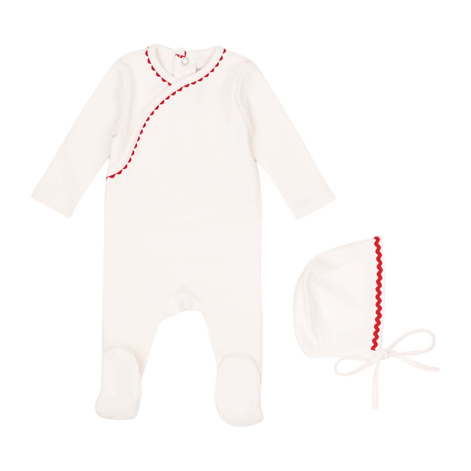 Classic Ric Rac Footie and Hat-Red on White – minilabelbaby
